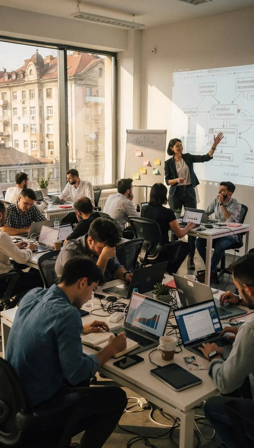 Captură de ecran cu un dashboard ce afișează indicatori cheie de performanță pentru automatizarea proceselor