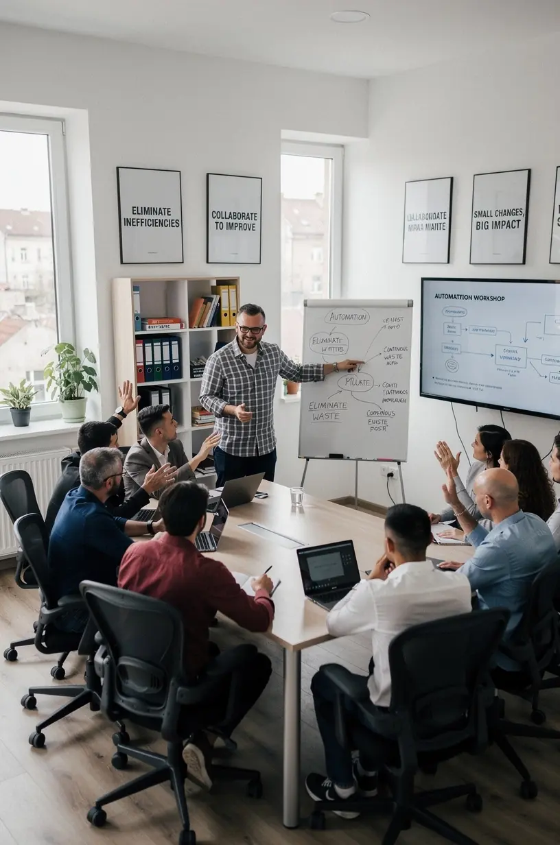 Ilustrație a unei fabrici inteligente unde mașinile comunică pentru optimizarea producției